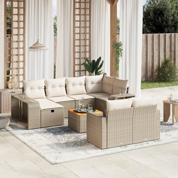 vidaXL Salon de jardin 11 pcs avec coussins beige r&eacute;sine tress&eacute;e