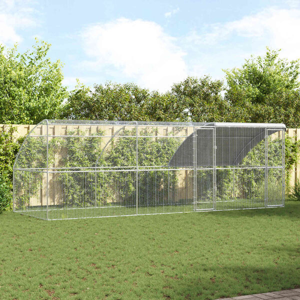 vidaXL Cage &agrave; poules 3 pcs Argent&eacute; 600 x 200 x 200 cm Acier et PE