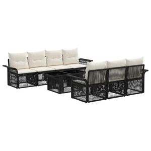 vidaXL Ensemble de canap&eacute; de jardin 8 pc Noir et blanc cr&egrave;me polyrotin