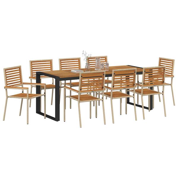 vidaXL Ensemble de salle &agrave; manger pour jardin 9 pcs Beige et Marron