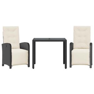 vidaXL Ensemble de bistro 3 pcs avec coussins noir r&eacute;sine tress&eacute;e