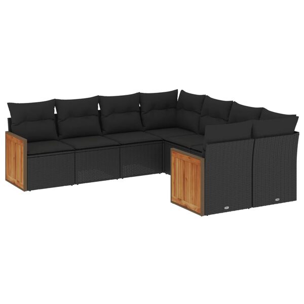 vidaXL Salon de jardin 8 pcs avec coussins noir r&eacute;sine tress&eacute;e