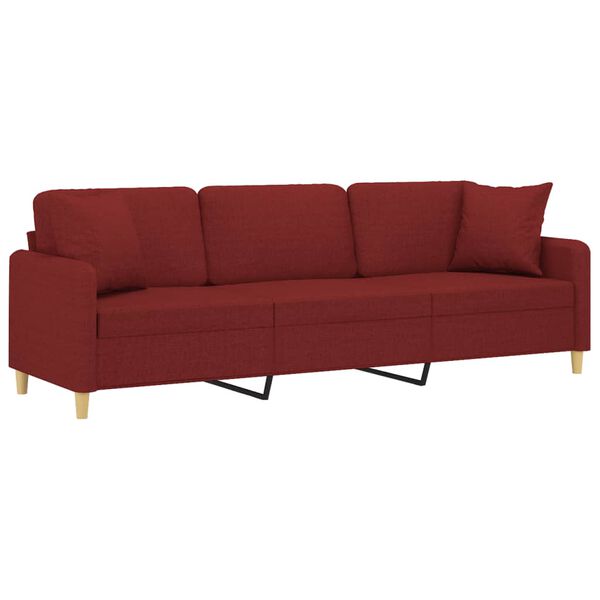 vidaXL Canap&eacute; 3 places et oreillers et coussins Bordeaux 210 cm Tissu