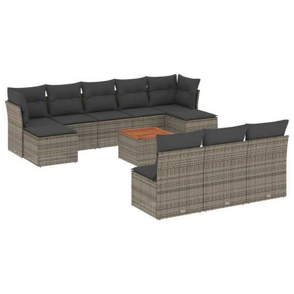 vidaXL Salon de jardin 11 pcs avec coussins gris r&eacute;sine tress&eacute;e