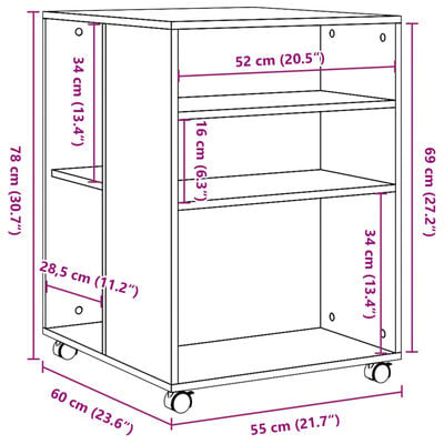 vidaXL Table d'appoint avec roues gris béton bois d'ingénierie