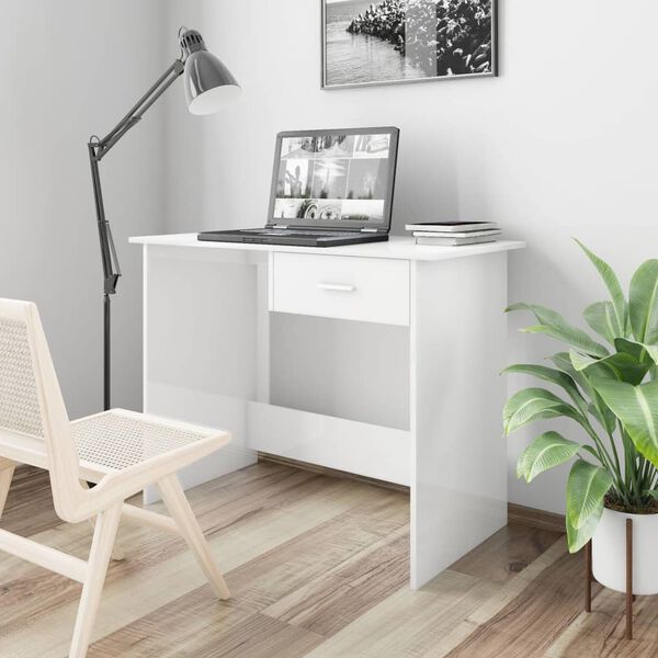 vidaXL Bureau Blanc brillant 100x50x76 cm Bois d’ingénierie