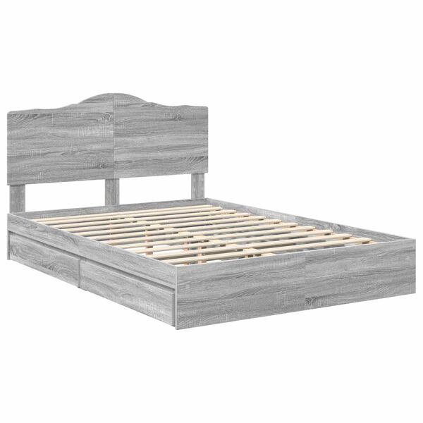 vidaXL Lit de Rangement Gris Sonoma 160 x 200 cm Bois d'ing&eacute;nierie