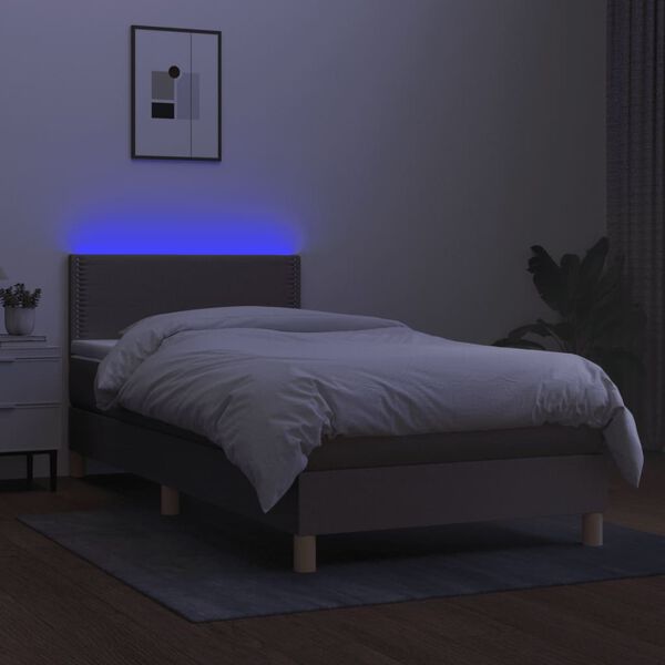 vidaXL Sommier &agrave; lattes de lit avec matelas LED Taupe 90x200 cm Tissu