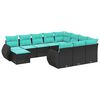 vidaXL Ensemble de canap&eacute; de jardin 11 pcs avec coussins noir r&eacute;sine tress&eacute;e