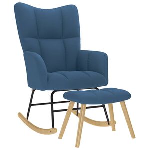 vidaXL Chaise &agrave; bascule avec repose-pied Bleu Tissu