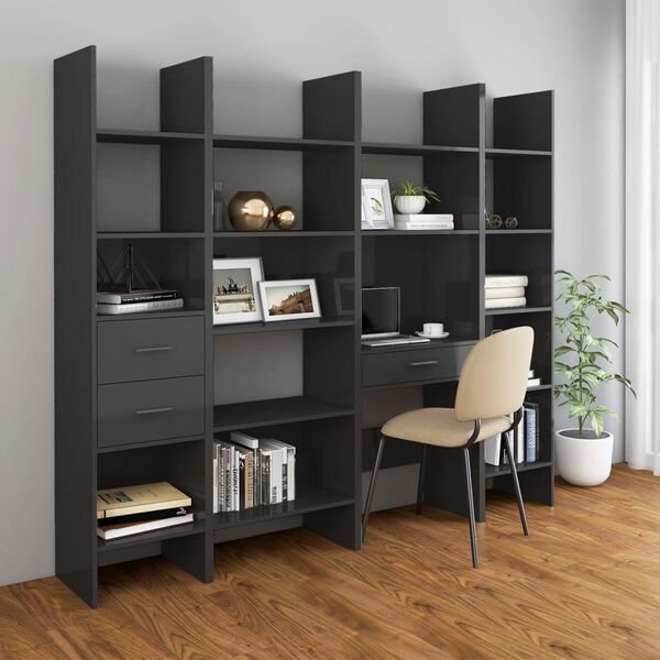 vidaXL Ensemble de biblioth&egrave;que 4 pcs Gris brillant Bois d'ing&eacute;nierie