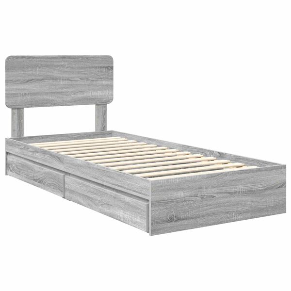 vidaXL Lit de Rangement Gris Sonoma 90 x 200 cm Bois d'ing&eacute;nierie
