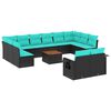 vidaXL Ensemble de canap&eacute; de jardin 13 pcs avec coussins noir r&eacute;sine tress&eacute;e