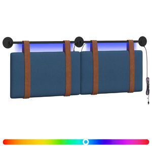 vidaXL T&ecirc;te de lit suspendue Avec lumi&egrave;re LED Bleu PU antique