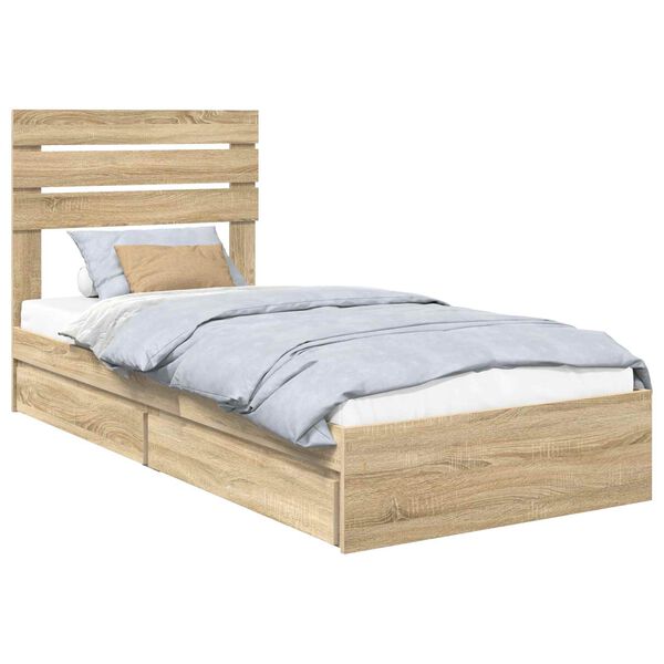 vidaXL Lit de Rangement Ch&ecirc;ne Sonoma 90 x 190 cm Bois d'ing&eacute;nierie