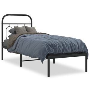 vidaXL Cadre de lit m&eacute;tal sans matelas avec t&ecirc;te de lit noir 75x190 cm
