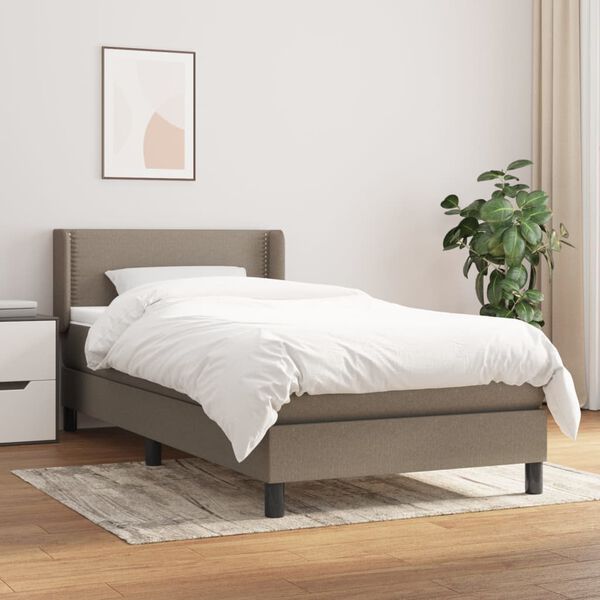 vidaXL Sommier &agrave; lattes de lit avec matelas Taupe 90x200 cm Tissu