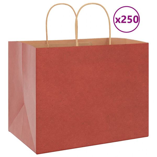 vidaXL Sacs en papier 250 pcs avec poign&eacute;es rouge 32x22x24 cm