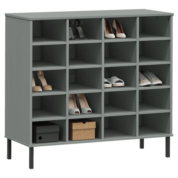 vidaXL &Eacute;tag&egrave;re &agrave; chaussures pieds en m&eacute;tal Gris 95x35x86 cm Bois OSLO