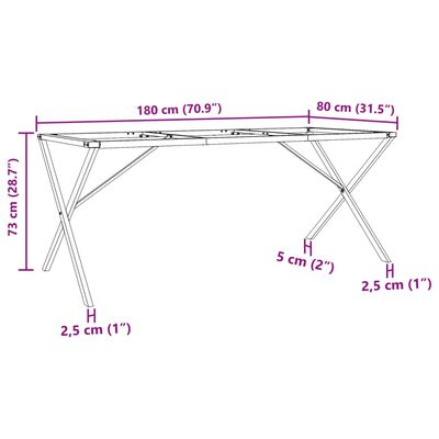 vidaXL Pieds de table à manger cadre en X 180x80x73 cm fonte