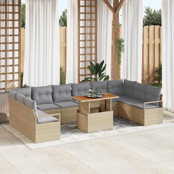 vidaXL Ensemble de canap&eacute; de jardin avec coussin 11 pcs Beige et gris