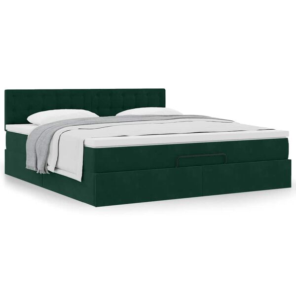 VidaXL Cadre de lit ottoman avec matelas vert foncé 160x200 cm velours