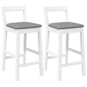 vidaXL Tabourets de bar avec coussins (lot de 2) en bois massif blanc et caoutchouc