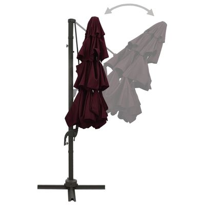 vidaXL Parasol de jardin à 4 niveaux mât en aluminium rouge bordeaux