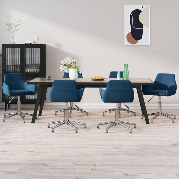 vidaXL Chaises pivotantes &agrave; manger lot de 6 Bleu Velours