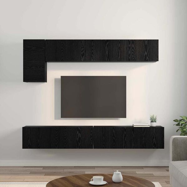 vidaXL Ensemble meuble TV 5 pcs Ch&ecirc;ne noir Bois d'ing&eacute;nierie
