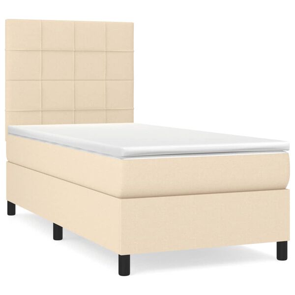vidaXL Sommier &agrave; lattes de lit et matelas Cr&egrave;me 90x190 cm Tissu