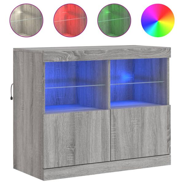 vidaXL Buffet avec lumi&egrave;res LED sonoma gris 81x37x67 cm