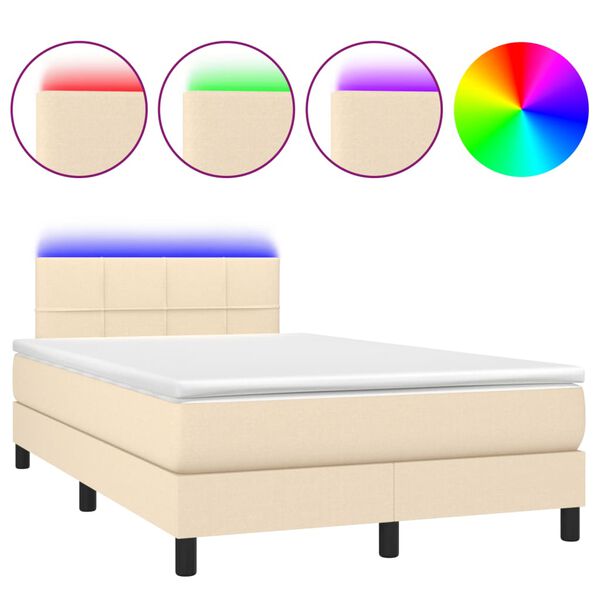 vidaXL Sommier &agrave; lattes de lit matelas et LED cr&egrave;me 120x190 cm tissu