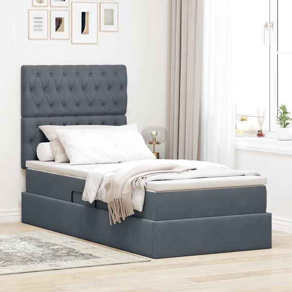 vidaXL Lit avec rangement et matelas Gris fonc&eacute; 90 x 190 cm Velours