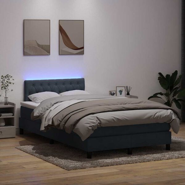 vidaXL Sommier &agrave; lattes de lit et matelas et LED gris fonc&eacute; 120x210cm velours
