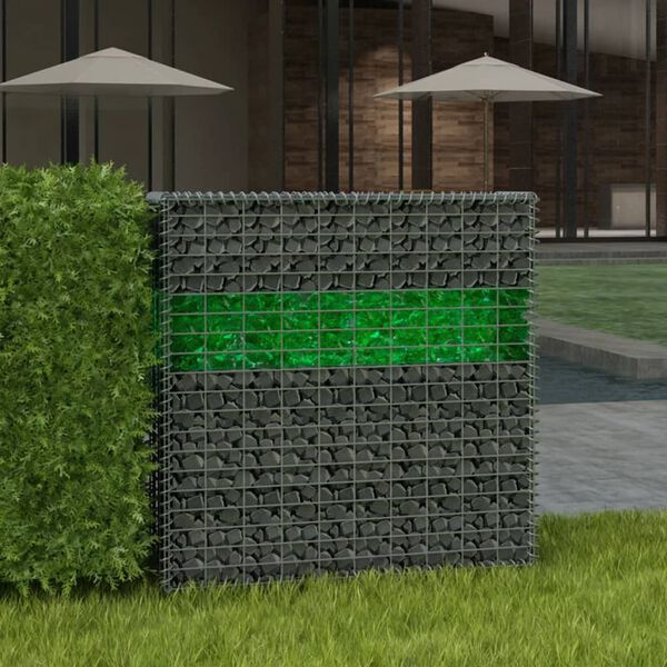 vidaXL Mur de gabion avec pierres de verre et lampe LED 100x30x100 cm