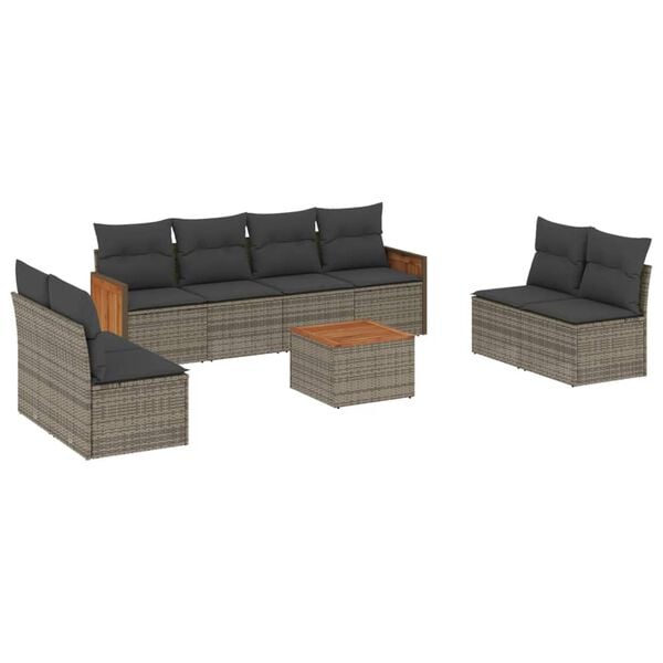 vidaXL Salon de jardin 9 pcs avec coussins gris r&eacute;sine tress&eacute;e