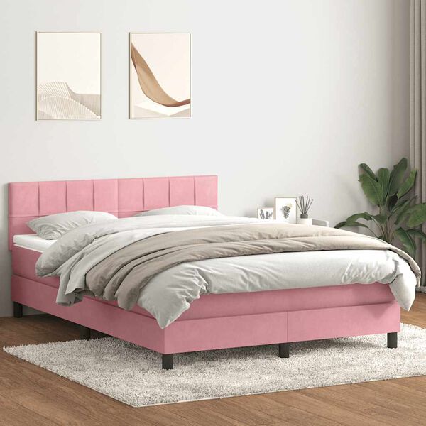 vidaXL Sommier &agrave; lattes de lit avec matelas rose 140x210 cm velours