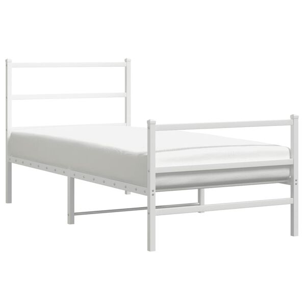 vidaXL Cadre de lit m&eacute;tal sans matelas avec pied de lit blanc 90x200cm