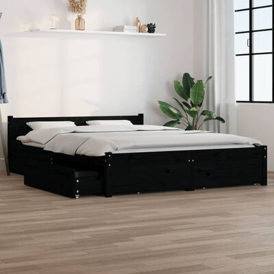 vidaXL Cadre de lit avec tiroirs Noir 150x200 cm Très grand