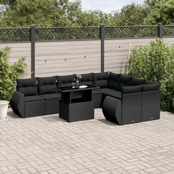 vidaXL Salon de jardin 10 pcs avec coussins noir r&eacute;sine tress&eacute;e