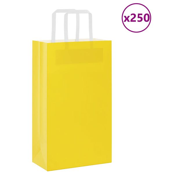 vidaXL Sacs en papier 250 pcs avec poign&eacute;es jaune 21x11x36 cm