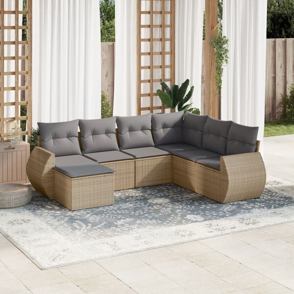 vidaXL Salon de jardin avec coussins 7 pcs beige r&eacute;sine tress&eacute;e