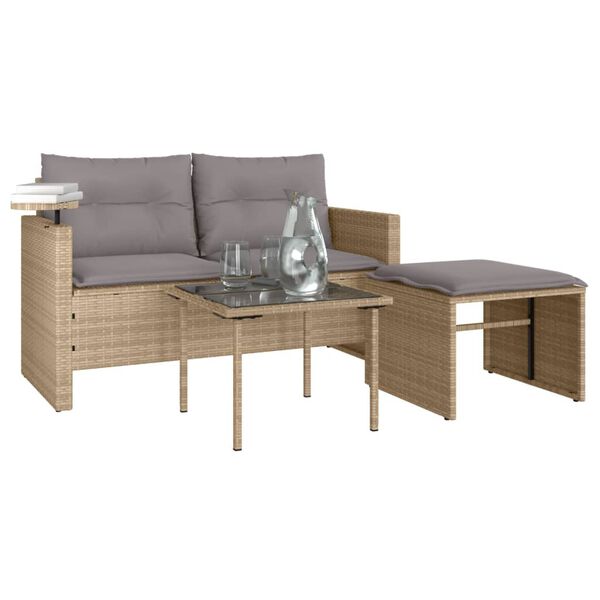 vidaXL Salon de jardin avec coussins 3 pcs beige r&eacute;sine tress&eacute;e