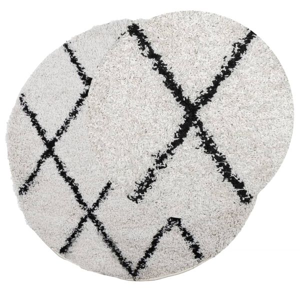 vidaXL Tapis shaggy &agrave; poils longs moderne cr&egrave;me et noir &Oslash; 80 cm