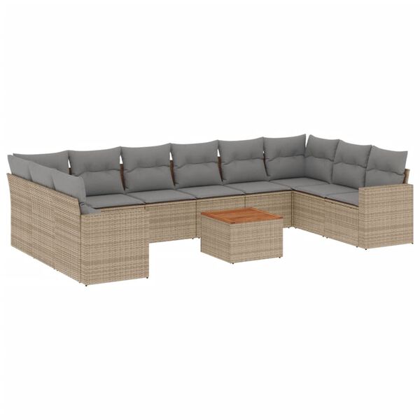 vidaXL Salon de jardin et coussins 11 pcs m&eacute;lange beige r&eacute;sine tress&eacute;e