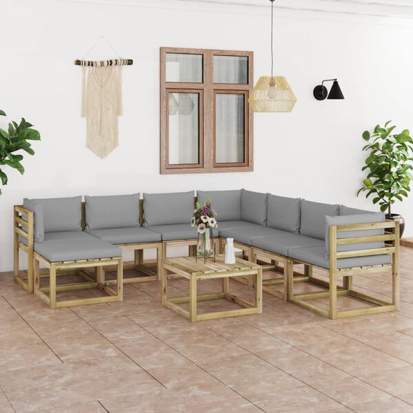 vidaXL Salon de jardin 9 pcs avec coussins bois de pin impr&eacute;gn&eacute;