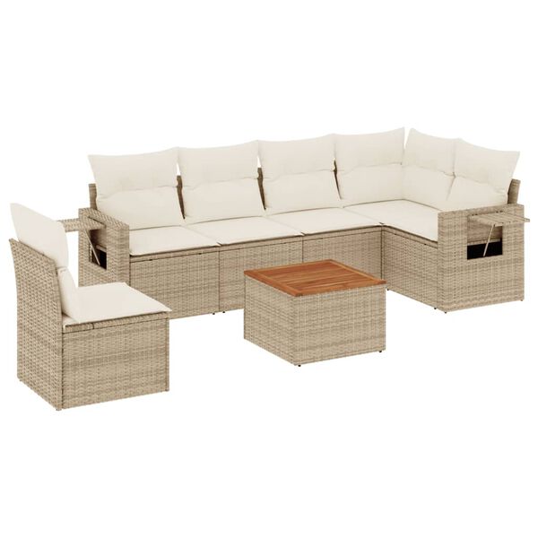 vidaXL Salon de jardin avec coussins 7 pcs beige r&eacute;sine tress&eacute;e