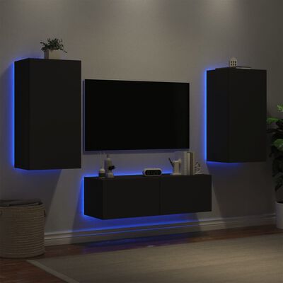 vidaXL Meuble TV muraux 3 pcs avec lumières LED noir