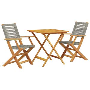 vidaXL Ensemble de bistro 3 pcs gris r&eacute;sine tress&eacute;e et bois massif